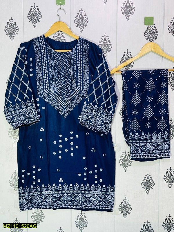 2 Pcs Women's Unstitched Lawn Printed Suit