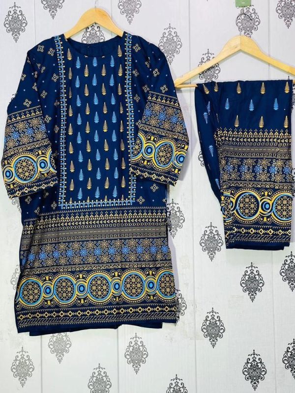 2 Pcs Women's Stitched Linen Printed Suit - Image 7