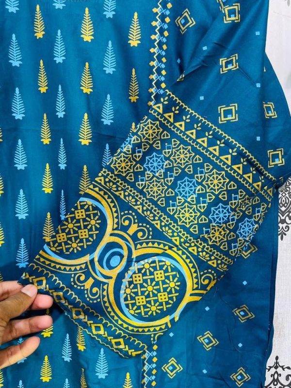 2 Pcs Women's Stitched Linen Printed Suit - Image 6