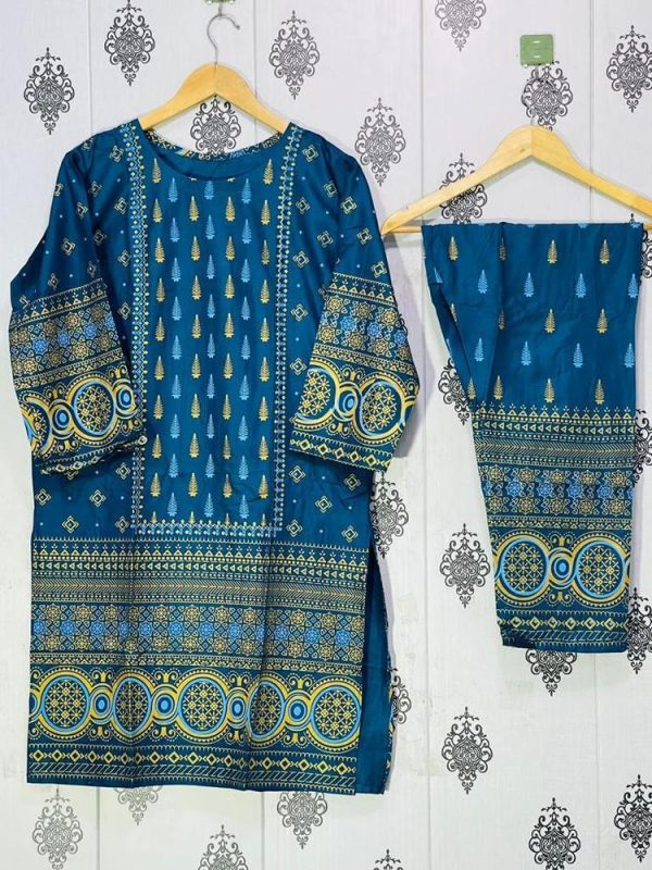 2 Pcs Women's Stitched Linen Printed Suit
