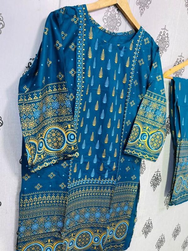 2 Pcs Women's Stitched Linen Printed Suit - Image 5