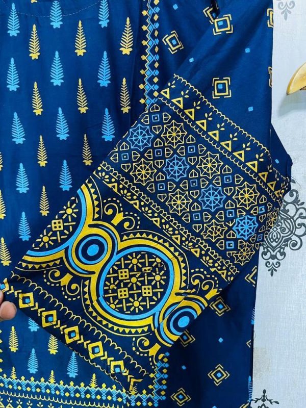 2 Pcs Women's Stitched Linen Printed Suit - Image 3