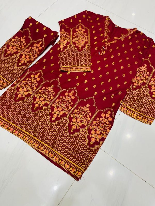 2 Pcs Women's Stitched Linen Printed Suit - Image 4