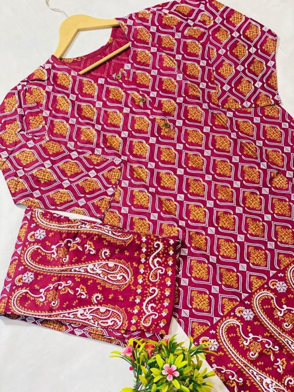 2 Pcs Women's Stitched Lawn Printed Suit - Image 3