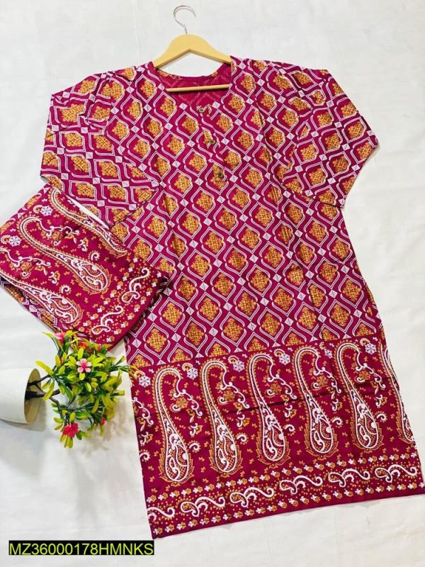 2 Pcs Women's Stitched Lawn Printed Suit - Image 4