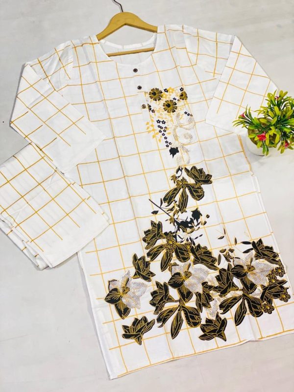 2 Pcs Women's Stitched Linen Block Printed Shirt And Trouser