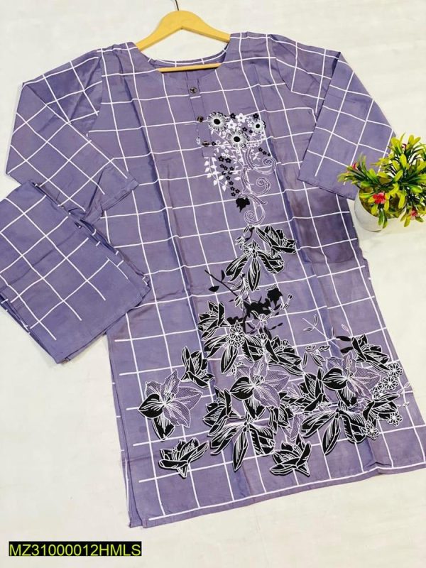 2 Pcs Women's Stitched Lawn Embroidered Shirt And Trouser - Image 5